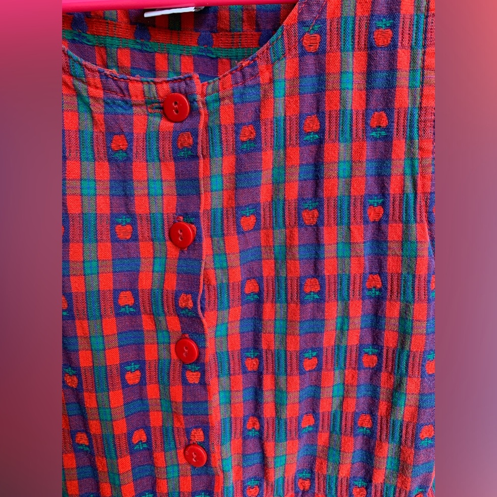 Vintage Osh Kosh The Genuine Article Plaid Apple School Dress Jumper Size 5 - Picture 4 of 12